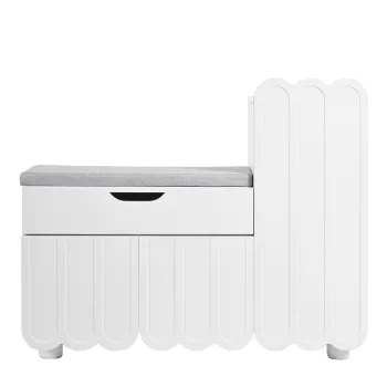 3-Dulap pentru pantofi, cu sertar si sezut tapitat, 90x35x74,5 cm, Alb 98ba imagine