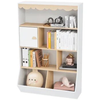 AIYAPLAY Biblioteca copii cu spatiu de depozitare pentru carti copii, mobilier pentru jucarii cu 4 rafturi, 2 compartimente si dulap | Aosom Romania 8313 imagine