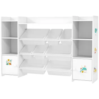 AIYAPLAY Dulap depozitare copii, etajera pentru jucarii cu 8 cutii detasabile, 140 x 30 x 90 cm, alb | Aosom Romania b493 imagine