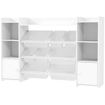 AIYAPLAY Dulap pentru jucarii pentru copii cu 8 recipiente detasabile si dulapuri, 140x30x90 cm, alb | Aosom Romania f1e3 imagine