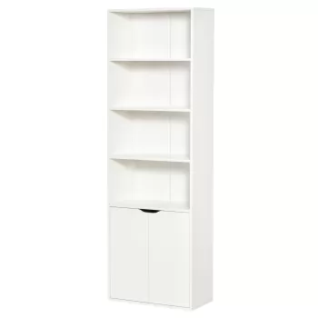 Biblioteca Moderna HOMCOM 4 Etajere cu Dulapior din Lemn cu 2 Usi, Mobilier Multifunctional pentru Sufragerie, Birou si Camera birou, 59x29x180cm, Alb f3e8 imagine