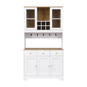 Bufet dulap inalt, Spatiu generos de depozitare cu 5 usi si 3 sertare, 94,5x30x175,5 cm, Alb 71ad imagine