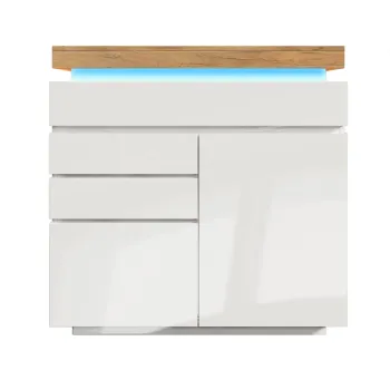 Comoda cu 2 usi & 3 sertare, iluminare LED, dulap multifunctional pentru living si dormitor, 110x39x115 cm, Alb a39c imagine