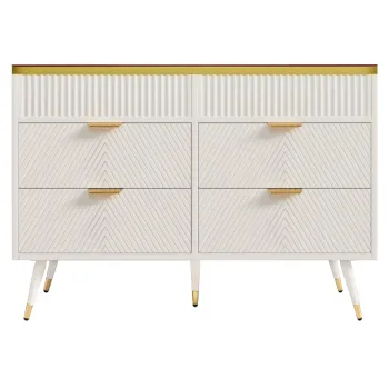 Comoda cu 6 sertare si sticla chihlimbar, dulap inalt pentru dormitor si living, 120x40x76 cm, Alb 6508 imagine