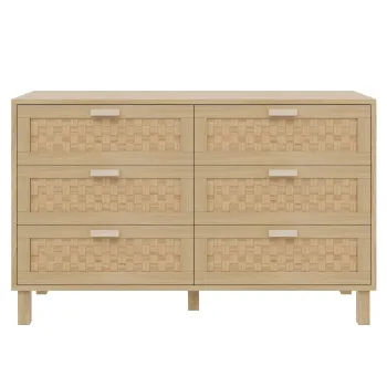 Comoda cu sase sertare din ratan, dulap de dormitor versatil cu spatiu generos de depozitare, 120x40x75 cm, Culoare naturala 50fd imagine