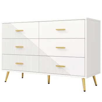 Comoda de sufragerie cu 6 sertare spatioase, design tridimensional al usilor dulapului si picioare aurii, 120x40x75 cm, Alb 595e imagine