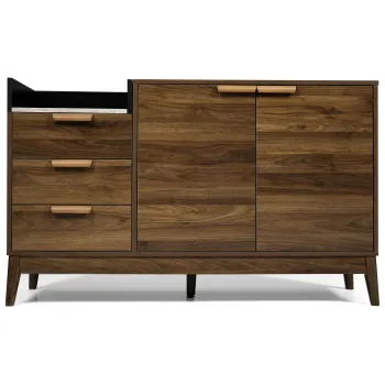 Comoda pentru living cu 3 sertare si dulap cu doua usi, 120x40x77 cm, Culoare naturala aa38 imagine