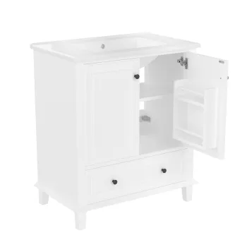 Dulap de baie cu chiuveta, independent, spatiu mare de depozitare, 76x46x87 cm, Alb 58fb imagine