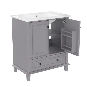 Dulap de baie cu chiuveta, independent, spatiu mare de depozitare, 76x46x87 cm, Gri 5484 imagine