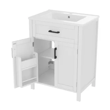 Dulap de baie independent cu chiuveta, rafturi cu usi duble, sertare practice, rafturi ajustabile, 60x46x84,8 cm, Alb 3df1 imagine