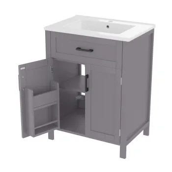 Dulap de baie independent cu chiuveta, rafturi cu usi duble, sertare practice, rafturi ajustabile, 60x46x84,8 cm, Gri c55f imagine