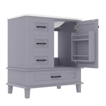 Dulap de baie pe podea cu chiuveta, spatiu de depozitare variat, 76x46x83,5 cm, Gri 0901 imagine