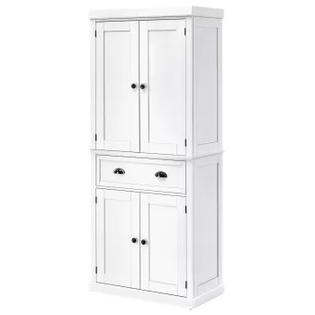 Dulap de bucatarie HOMCOM cu dulap superior si inferior si sertar central din MDF, placi aglomerate si metal, 76x40,5x184cm, alb a696 imagine