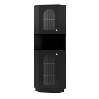 Dulap de colt pentru baie cu banda LED, Negru | Aosom Romania 621e imagine