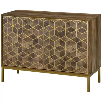 Dulap de decor modern HOMCOM, bufet de depozitare cu 2 usi si picioare din otel auriu, pentru living, sufragerie c2ef imagine
