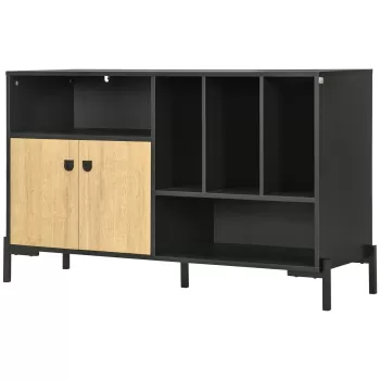 Dulap de depozitare modern HOMCOM cu dulap cu usa dubla si 5 compartimente de depozitare deschise pentru sufragerie, dormitor, negru dfb4 imagine