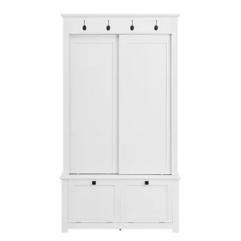 Dulap de hol cu usi glisante si compartiment pentru pantofi integrat, sistem de depozitare multifunctional cu carlige, 100x50x180 cm, Alb d487 imagine