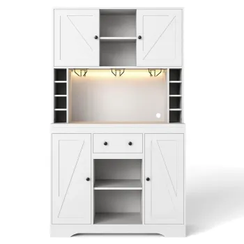Dulap inalt de bucatarie cu functie de vinoteca, Alb | Aosom Romania a939 imagine