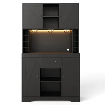 Dulap inalt de bucatarie cu functie de vinoteca, Negru | Aosom Romania 03ef imagine