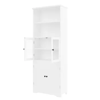 Dulap inalt pentru baie cu spatiu de depozitare, usa de dulap din sticla, rafturi ajustabile, 57,4x28,4x162,5 cm, Alb 2551 imagine