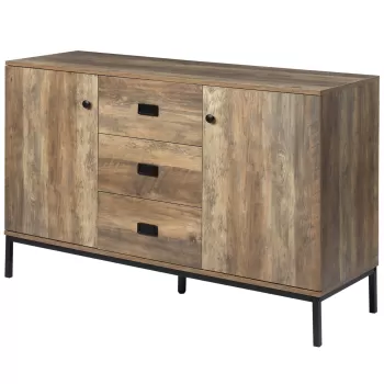 Dulap lateral industrial HOMCOM, Dulap de depozitare, Dulap decorativ cu sertare, Rafturi reglabile pentru bucatarie, sufragerie, camera de zi, invechit, Maro 90f6 imagine