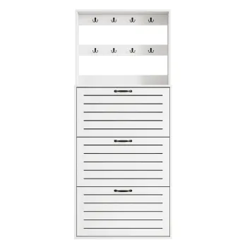 Dulap pentru pantofi cu 3 usi, raft pentru pantofi cu carlige, 70x25x165 cm, Alb eeeb imagine
