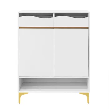 Dulap pentru pantofi cu iluminare LED, dulap de hol cu sertare si rafturi, 80x35x105 cm, Alb 0988 imagine