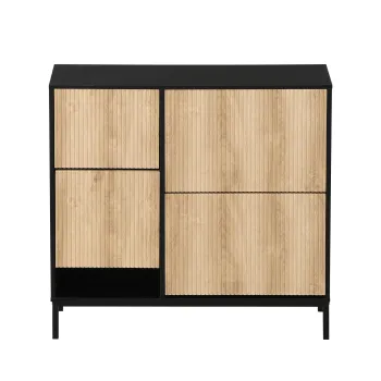 Dulap pentru pantofi cu taburet pentru schimbarea pantofilor, 3 compartimente cu suprafete de depozitare, 100x25x100 cm, Negru+Culoare naturala 2789 imagine