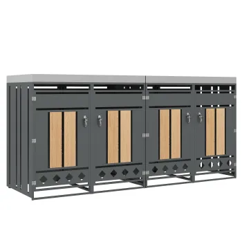 Dulap pentru pubele cu 4 compartimente, jardiniere integrate si usi incuiabile, 264x80x124,5 cm, Gri+Culoare naturala a55a imagine