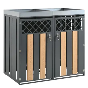 Dulap pentru pubele cu jardiniera, cutie pentru pubele, 2 piese, cu inchidere cu lacat, 132x80x124,5 cm, Gri+Culoare naturala fc4a imagine