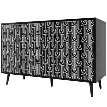 Dulap pentru sufragerie cu usa sculptata cu model unic in chevron, pentru living si sufragerie, 120x35x78 cm, Negru 7ca2 imagine