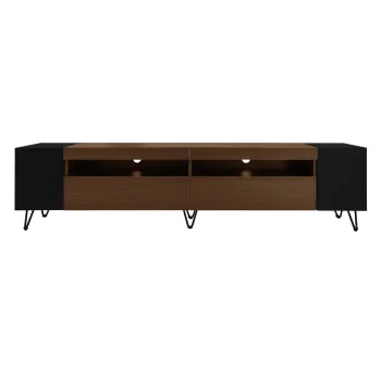 Dulap TV cu aspect de lemn, 2 compartimente deschise, rafturi laterale, 180x36x43 cm, Negru + Culoare naturala 71b4 imagine