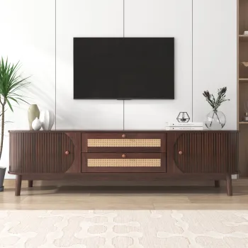 Dulap TV din ratan cu usi si sertare, Culoare naturala | Aosom Romania 19d1 imagine