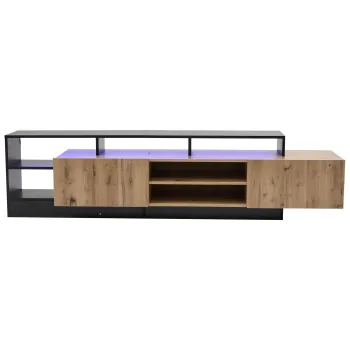 Dulap TV modern, cu iluminare LED si spatiu de depozitare deschis, 190x40x48,5 cm, Negru + Culoare naturala 759a imagine