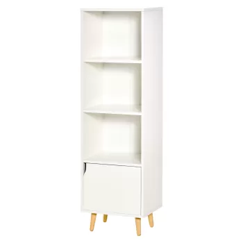 Dulapior Biblioteca din Lemn HOMCOM, Raft Biblioteca cu 3 Etajere si 1 Dulapior din Lemn, 40x30x129,5cm, Alb 657d imagine