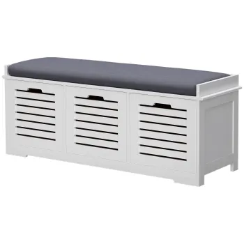 HOMCOM Banc pentru pantofi dulap pentru pantofi cu 3 sertare si perna detasabila, dim. 108l x 35A x 43I cm, alb | Aosom Romania 1f9b imagine