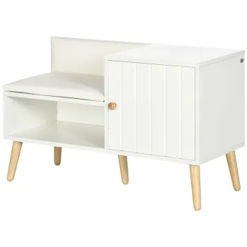 HOMCOM Banca Dulap pentru Pantofi cu Scaun Captusit, Raft Deschis si Dulapior, 80x33x49 cm, Alb | Aosom Romania ac4f imagine
