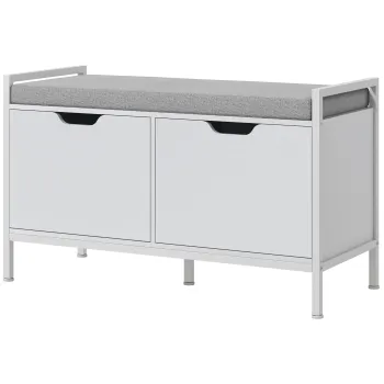 HOMCOM Bancheta Dulap pentru Pantofi cu 2 Compartimente si Perna, Dulap Pantofi pentru Hol, 84x35x50 cm, Alb | Aosom Romania 30e1 imagine