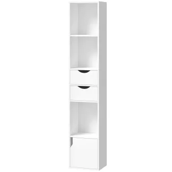 HOMCOM Biblioteca cu 2 sertare, dulap ingust cu 3 nivele de polite deschise, pentru birou, dormitor 30x24x158cm Alb | Aosom Romania 859b imagine