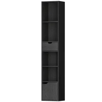 HOMCOM Biblioteca cu 4 Rafturi Deschise, Dulap si Sertar, 30x24x158 cm, Negru | Aosom Romania 5659 imagine