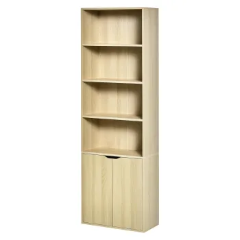 HOMCOM Biblioteca Dulap de carti cu 4 compartimente deschise si 2 usi pentru sufragerie si birou 59x29x180 cm Lemn natural | Aosom Romania c7ed imagine