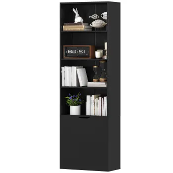 HOMCOM Biblioteca Dulap pentru carti cu 4 compartimente deschise si 2 usi pentru sufragerie si birou 59x29x180 cm Negru | Aosom Romania 74f4 imagine