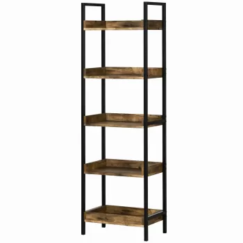 HOMCOM Biblioteca in stil industrial cu 5 rafturi, dulap de biblioteca din lemn si metal pentru casa si biroU | AOSOM RO d21e imagine