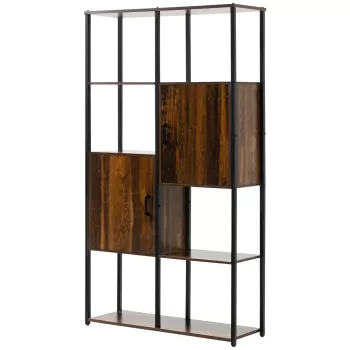 HOMCOM Biblioteca in stil industrial modern cu 4 rafturi si 2 dulapuri, rafturi din metal si lemn pentru casa si birou, 90x30x159,5 cm, negru si maro 1457 imagine