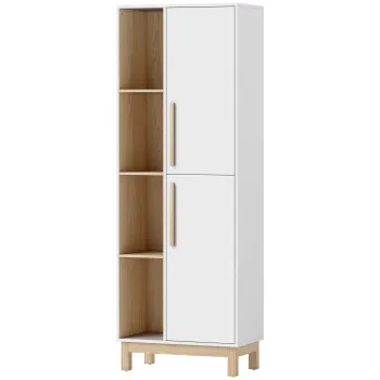 HOMCOM Biblioteca inalta de 176 cm, 4 rafturi deschise, 2 dulapuri, biblioteca independenta, MDF, alb | Aosom Romania f5a1 imagine