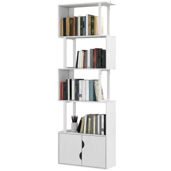 HOMCOM Biblioteca Moderna cu 5 Rafturi si Dulapior cu 2 Usi din Lemn Alb | Aosom Romania 1563 imagine