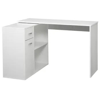 HOMCOM Birou de colt rotativ la 180?, birou pentru calculator, biblioteca, sertar, dulap, loc de lucru, 117x82x74cm, alb | Aosom Romania 9a00 imagine
