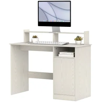 HOMCOM Birou PC cu Suport pentru Monitor, Dulapior si Rafturi, 108x50x94 cm, Alb Crem | Aosom Romania 49ee imagine