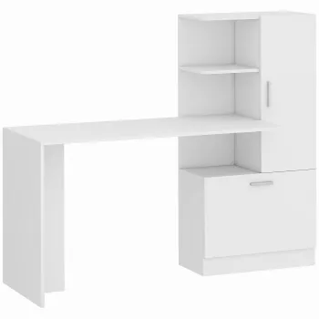HOMCOM Birou pentru calculator cu biblioteca si dulap, 150 cm, alb | Aosom Romania 6907 imagine