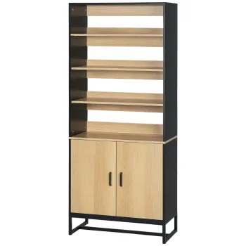 HOMCOM Bufet armoire de cuisine multi-stocare cu dulap si rafturi reglabile din lemn si otel 75 x 35 x 175 cm | Aosom Romania 223a imagine